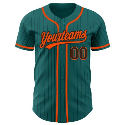 Custom Name and Number Authentic Baseball Jersey - Personalized Teal Black Pinstripe Design Personalized Teal Black Pinstripe