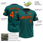 Custom Team Name and Number Unisex Softball Jersey - Teal Black Pinstripe Two-Button Design Personalized Teal Black Pinstripe