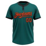 Custom Team Name and Number Unisex Softball Jersey - Teal Black Pinstripe Two-Button Design Personalized Teal Black Pinstripe