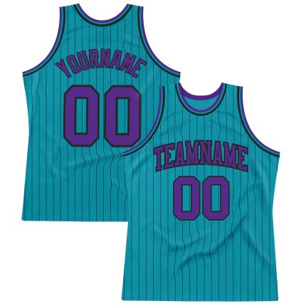 Custom Teal Black Pinstripe Purple Basketball Jersey with Personalized Name and Number - Authentic Team Apparel Personalized