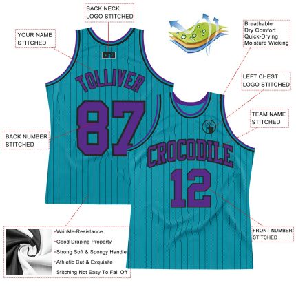 Custom Teal Black Pinstripe Purple Basketball Jersey with Personalized Name and Number - Authentic Team Apparel Personalized