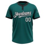Custom Team Name and Number Unisex Softball Jersey - Personalized Teal Black Pinstripe Two-Button Design Personalized Teal
