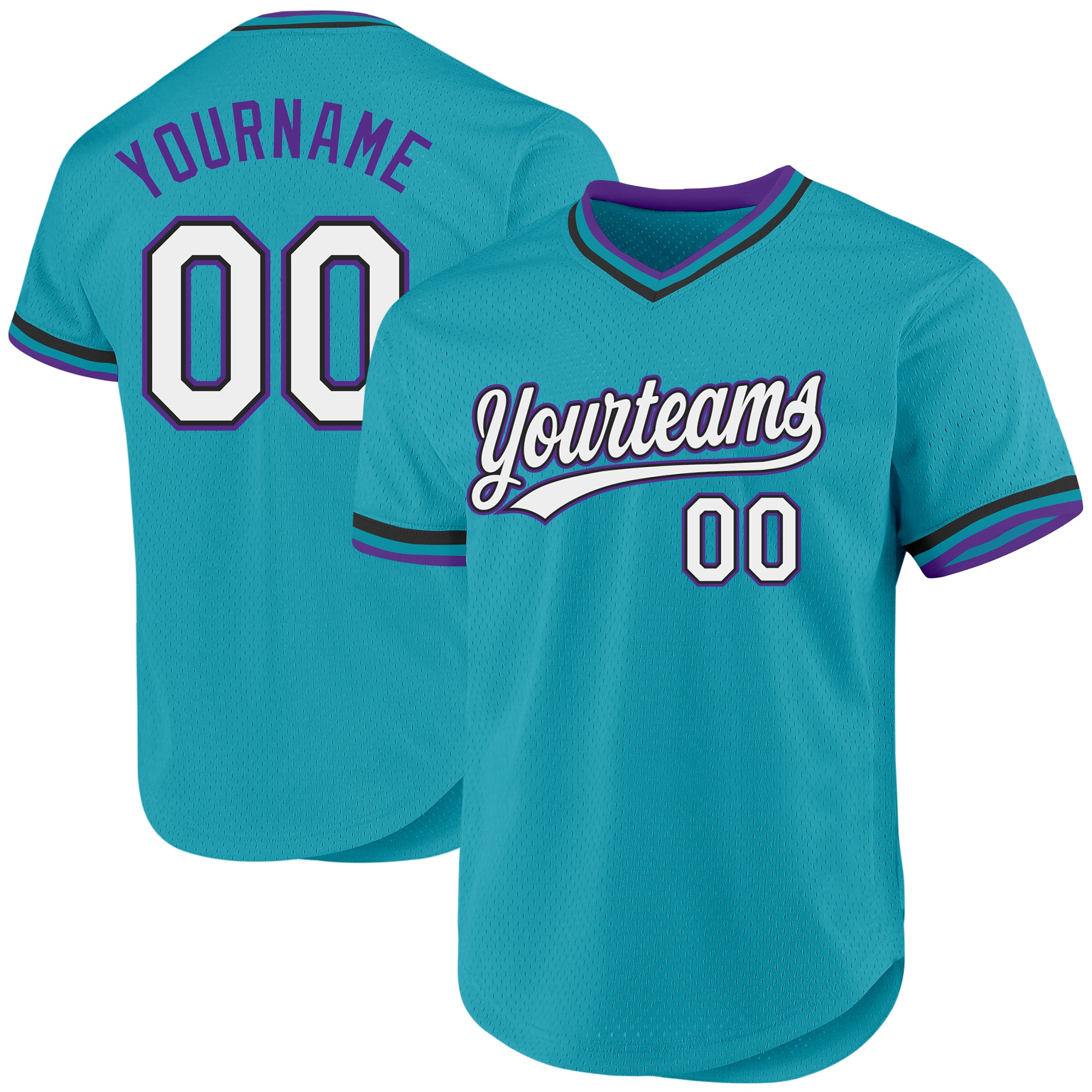 Custom Team Baseball Jersey - Personalized Teal Black Purple Throwback with Name and Number Personalized Teal Black-Purple