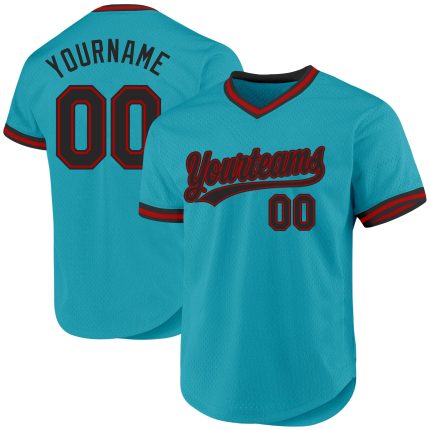 Customizable Teal Black-Red Authentic Throwback Baseball Jersey with Name and Number - Personalized Team Gear Personalized