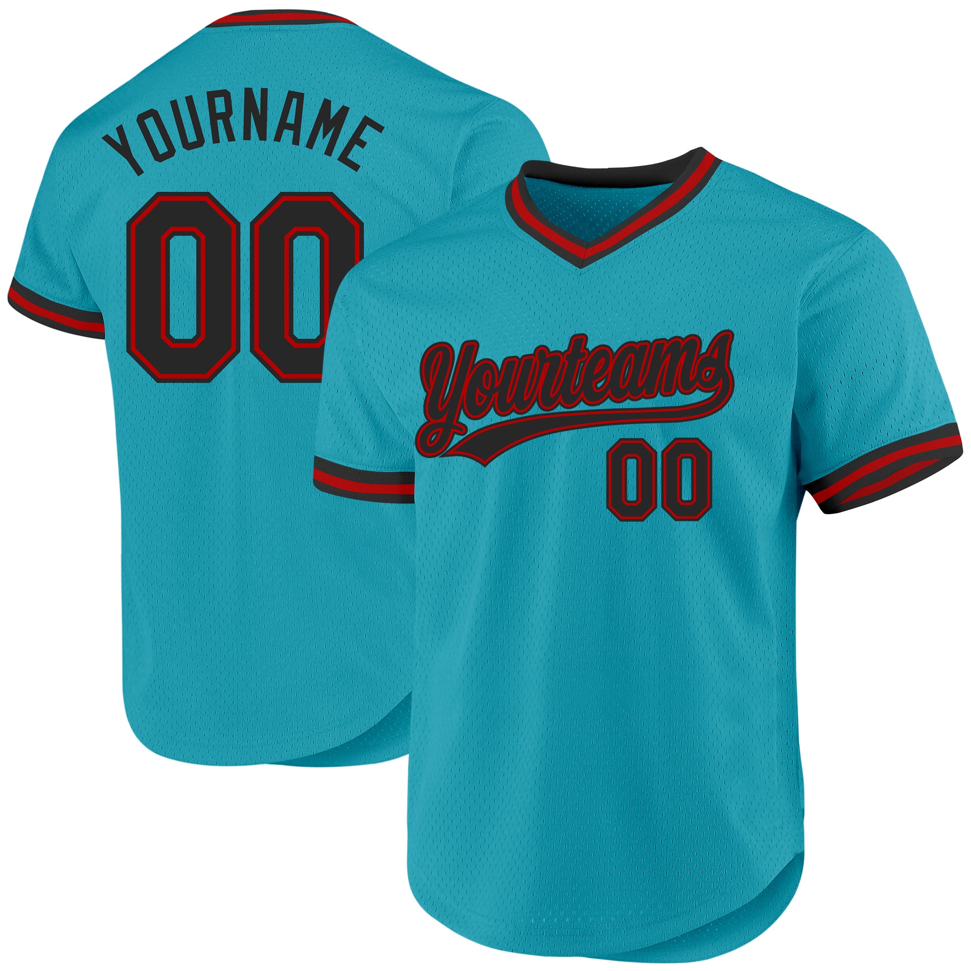 Customizable Teal Black-Red Authentic Throwback Baseball Jersey with Name and Number - Personalized Team Gear Personalized