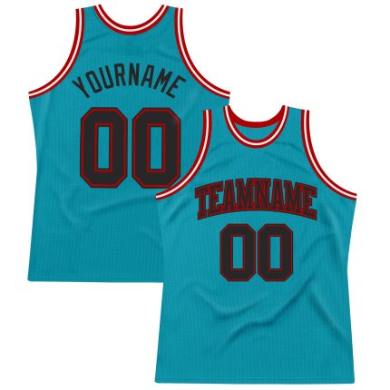 Custom Basketball Jersey with Team Name and Number - Personalized Teal Black-Red Authentic Throwback Style Personalized Teal