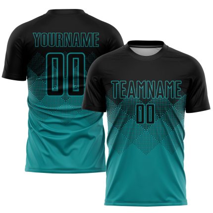 Teal Black Personalized Soccer Jersey Uniform for Sublimation Printing Personalized Teal Black Sublimation Soccer Uniform