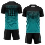 Teal Black Personalized Soccer Jersey Uniform for Sublimation Printing Personalized Teal Black Sublimation Soccer Uniform