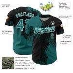 Custom Name and Number Authentic Baseball Jersey with Teal Black-White 3D Abstract Brush Stroke Design Personalized Teal