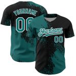 Custom Name and Number Authentic Baseball Jersey with Teal Black-White 3D Abstract Brush Stroke Design Personalized Teal