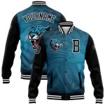Custom Team Name Number Bomber Jacket - Personalized Teal Black White 3D Pattern Full-Snap Varsity Letterman Personalized
