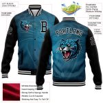 Custom Team Name Number Bomber Jacket - Personalized Teal Black White 3D Pattern Full-Snap Varsity Letterman Personalized
