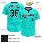 Custom Team Name and Number Unisex Softball Jersey in Teal Black-White 3D Pattern, Two-Button Style Personalized Teal Black-White