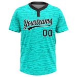 Custom Team Name and Number Unisex Softball Jersey in Teal Black-White 3D Pattern, Two-Button Style Personalized Teal Black-White