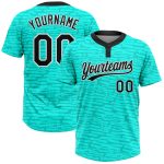 Custom Team Name and Number Unisex Softball Jersey in Teal Black-White 3D Pattern, Two-Button Style Personalized Teal Black-White