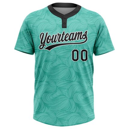 Personalized Unisex Softball Jersey Teal Black White 3D Pattern Two-Button Design Personalized Teal Black-White 3D Pattern
