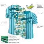 Custom Team Name and Number Tropical Hawaii Beach Performance T-Shirt - Teal Black-White 3D Palm Trees Design Personalized