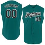 Custom Name and Number Personalized Teal Black-White Baseball Jersey Authentic Sleeveless Team Apparel Personalized Teal