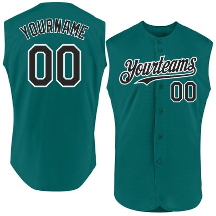 Custom Name and Number Personalized Teal Black-White Baseball Jersey Authentic Sleeveless Team Apparel Personalized Teal