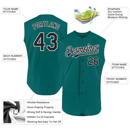 Custom Name and Number Personalized Teal Black-White Baseball Jersey Authentic Sleeveless Team Apparel Personalized Teal