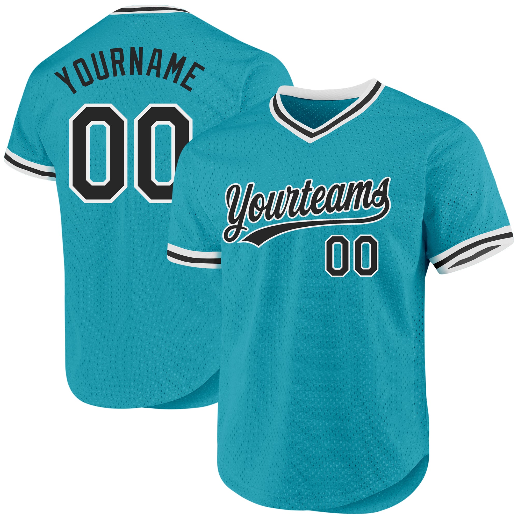 Customizable Teal Black White Baseball Jersey with Name and Number - Authentic Throwback Team Style Personalized Teal Black-White