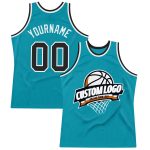Personalized Authentic Basketball Jersey - Teal Black White Throwback Design Personalized Teal Black-White Authentic Throwback