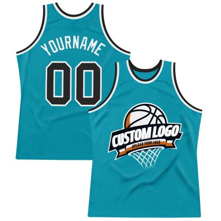 Personalized Authentic Basketball Jersey - Teal Black White Throwback Design Personalized Teal Black-White Authentic Throwback