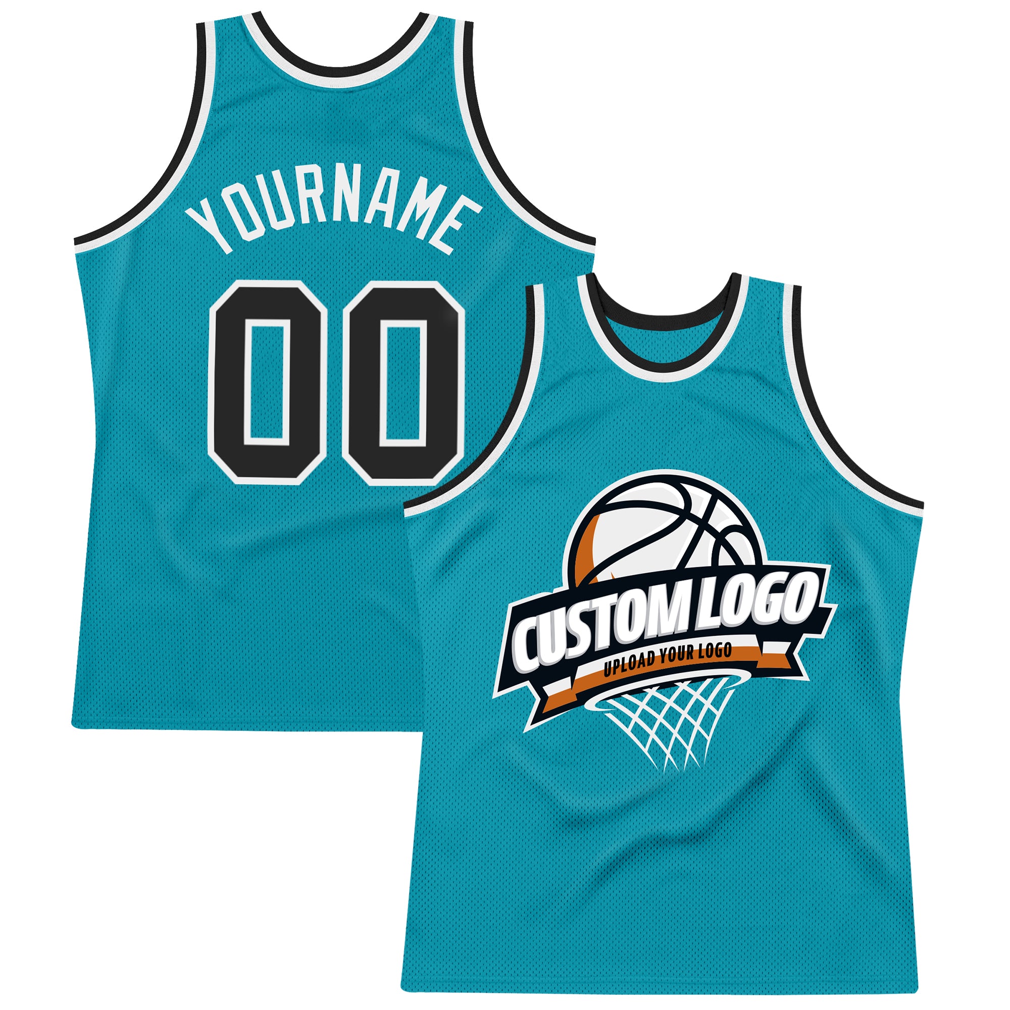 Personalized Authentic Basketball Jersey - Teal Black White Throwback Design Personalized Teal Black-White Authentic Throwback