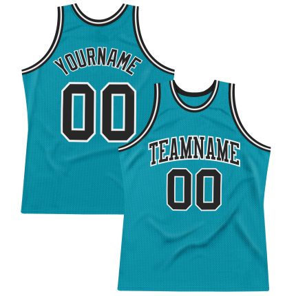 Custom Basketball Jersey with Personalized Name and Number - Teal Black White Authentic Throwback Design Personalized Teal