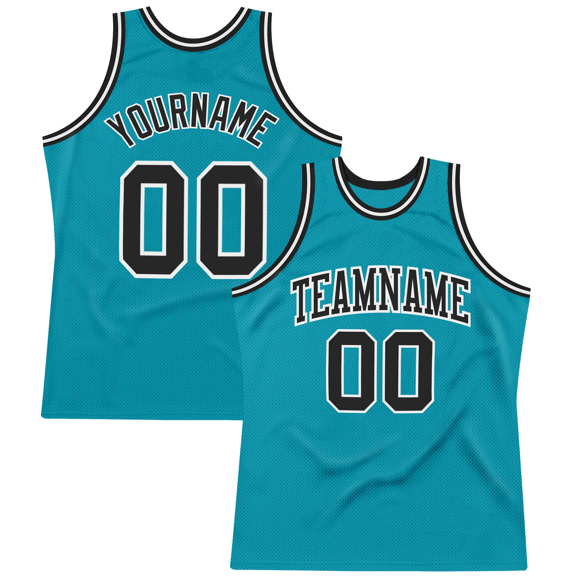 Custom Basketball Jersey with Personalized Name and Number - Teal Black White Authentic Throwback Design Personalized Teal