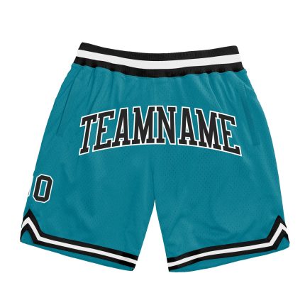 Personalized Teal Basketball Shorts - Authentic Black and White Throwback Style Personalized Teal Black-White Authentic Throwback