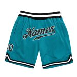 Custom Teal Black-White Basketball Shorts with Name and Number - Authentic Throwback Style 6796 Personalized Teal Black-White