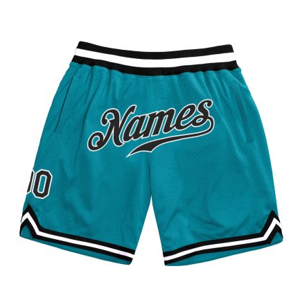 Custom Teal Black-White Basketball Shorts with Name and Number - Authentic Throwback Style 6796 Personalized Teal Black-White