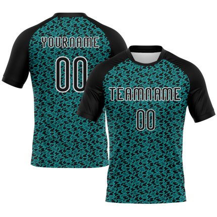 Custom Team Volleyball Uniform Jersey with Personalized Geometric Design in Teal Black-White - Custom Name and Number Personalized