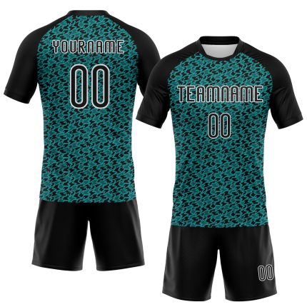 Custom Team Volleyball Uniform Jersey with Personalized Geometric Design in Teal Black-White - Custom Name and Number Personalized