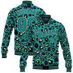 Custom Name Number Teal Black White Leopard Print 3D Bomber Varsity Letterman Jacket Personalized Teal Black-White Leopard