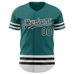 Custom Team Baseball Jersey - Personalized Black White Teal Jersey with Name and Number Personalized Teal Black-White Line