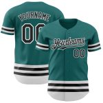 Custom Team Baseball Jersey - Personalized Black White Teal Jersey with Name and Number Personalized Teal Black-White Line