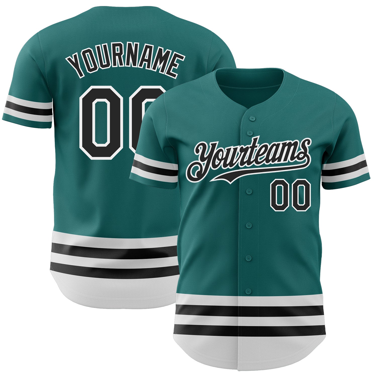 Custom Team Baseball Jersey - Personalized Black White Teal Jersey with Name and Number Personalized Teal Black-White Line