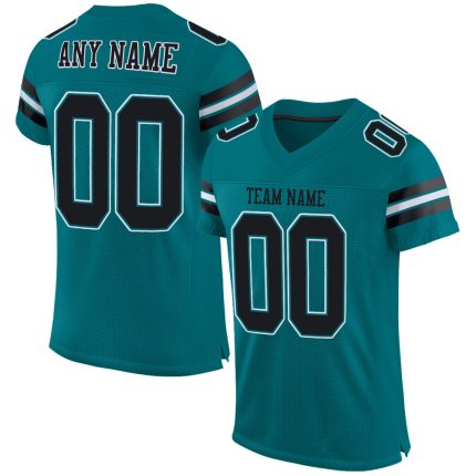 Custom Team Football Jersey - Personalized Teal Black White Mesh with Name and Number Personalized Teal Black-White Mesh