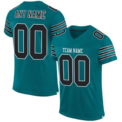 Custom Teal Black White Mesh Authentic Football Jersey - Personalized Sports Apparel Personalized Teal Black-White Mesh Authentic