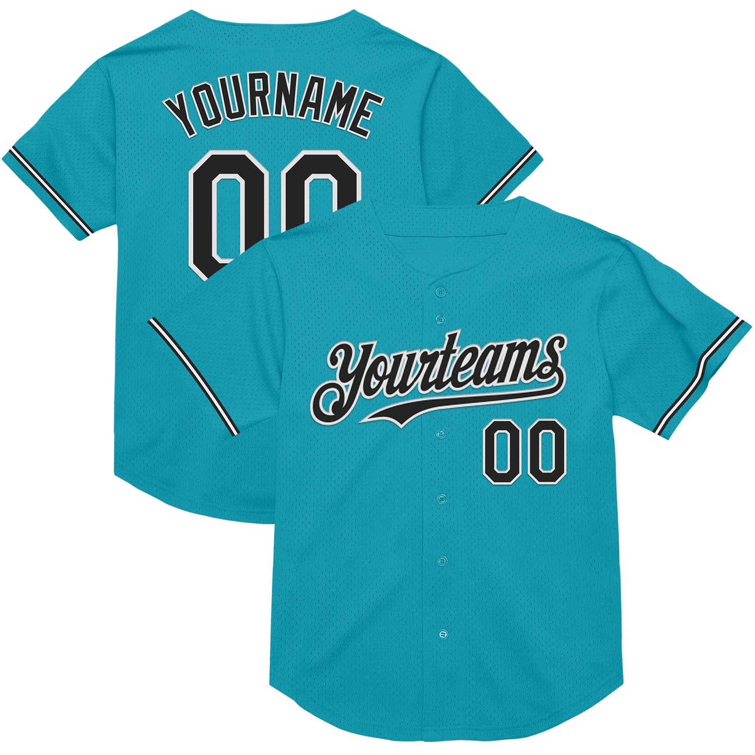Personalized Custom Name and Number Teal Black White Mesh Baseball Jersey Authentic Throwback Team Jersey Personalized Teal