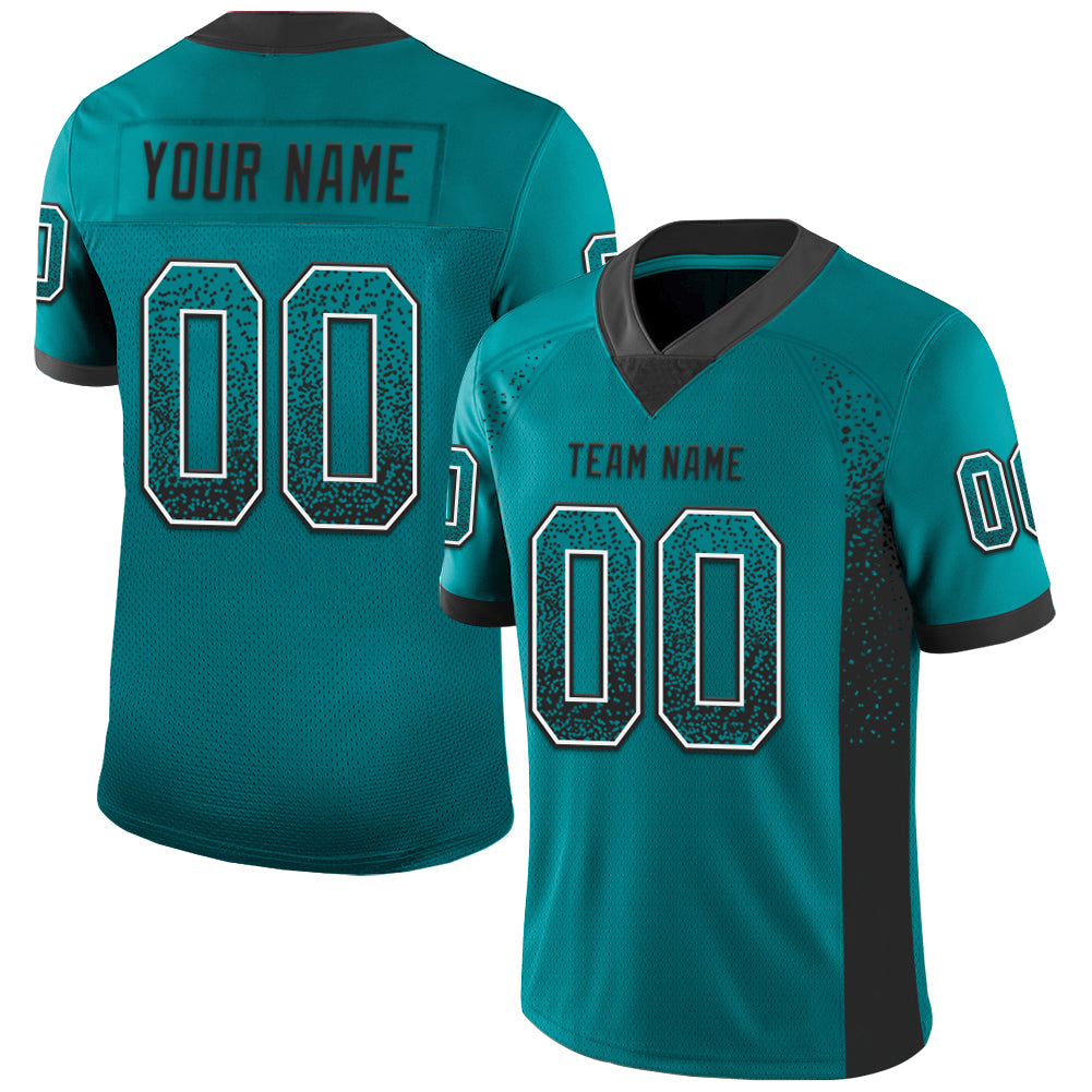 Custom Teal Black White Mesh Football Jersey with Personalized Name and Number - Drift Fashion Team Apparel Personalized
