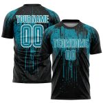Personalized Teal Black White Soccer Jersey Uniform - Custom Sublimation Design Personalized Teal Black-White Sublimation