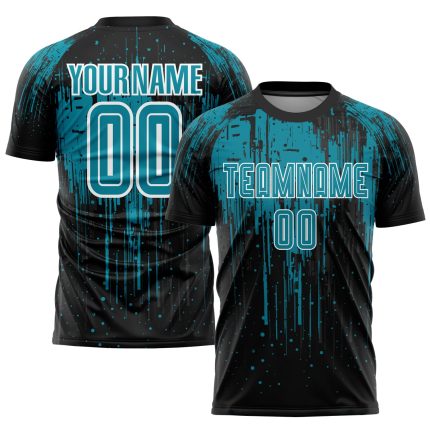 Personalized Teal Black White Soccer Jersey Uniform - Custom Sublimation Design Personalized Teal Black-White Sublimation