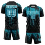 Personalized Teal Black White Soccer Jersey Uniform - Custom Sublimation Design Personalized Teal Black-White Sublimation