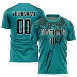 Custom Soccer Jersey with Personalized Name and Number, Teal Black-White Sublimation Uniform Personalized Teal Black-White