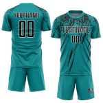 Custom Soccer Jersey with Personalized Name and Number, Teal Black-White Sublimation Uniform Personalized Teal Black-White