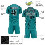 Custom Soccer Jersey with Personalized Name and Number, Teal Black-White Sublimation Uniform Personalized Teal Black-White