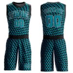 Custom Basketball Jersey with Personalized Name Number, Teal Black-White Triangle Design, Round Neck Sublimation Suit Personalized